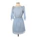 Soprano Casual Dress - Mini Boatneck 3/4 sleeves: Blue Print Dresses - Women's Size X-Small