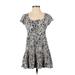 True Craft Casual Dress - A-Line Scoop Neck Short sleeves: Gray Floral Dresses - Women's Size X-Small
