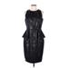 Carmen Marc Valvo Cocktail Dress - Party High Neck Sleeveless: Black Solid Dresses - Women's Size 8