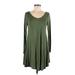 Casual Dress - Fit & Flare: Green Solid Dresses - Women's Size Medium