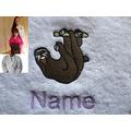 EFY Adult Bath Robe with a SLOTH Logo and Name of your choice in White, Size Medium, Large, XLarge or XXLarge (Large)