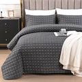 Qucover Grey Bedspreads Soft and Comfortable Washed Cotton Bedspread Super King Size with Morden Cross-Stich Pattern, 3 Pieces Quilted Bedspreads, Bed Throw Summer Duvet with Pillowcases, 269x243cm