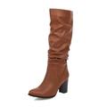 Boots For Women Ankle Booties High Heel Color Toe Women Boots Knee-High Solid Round Boots Slip-On Shoes High Heel women's boots Knee High Platform Boots for Women Wide Calf ( Color : Brown , Size : 5