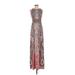 London Times Casual Dress - Maxi: Red Baroque Print Dresses - Women's Size 4