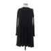 Aqua Casual Dress - Shift Mock Long sleeves: Black Solid Dresses - Women's Size Medium