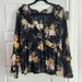 American Eagle Outfitters Tops | American Eagle Black V-Neck Floral Ruffle Blouse Long Sleeve Top Medium | Color: Black/Pink | Size: Xl