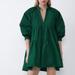 Zara Dresses | Brand New Zara Emerald Green 3/4 Sleeve Voluminous Dress | Color: Green | Size: S