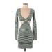 Adika Casual Dress - Bodycon Plunge Long sleeves: Green Marled Dresses - New - Women's Size X-Small