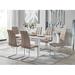 East Urban Home Eubanks High Gloss Double Pillar Dining Table Set w/ 6 Luxury Faux Leather Dining Chairs Wood/Upholstered/Metal | Wayfair