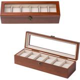 Latitude Run® Watch Box, Watch Case For Men Women w/ Large Glass Lid, Wooden Watch Display Storage Box w/ 6 - Slots | Wayfair