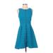 Leifsdottir Casual Dress - A-Line Crew Neck Sleeveless: Teal Print Dresses - Women's Size 4