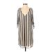 Maitai Casual Dress - Shift V Neck 3/4 sleeves: Tan Print Dresses - Women's Size Small