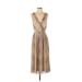 Great Jones Casual Dress - Midi V Neck Sleeveless: Tan Print Dresses - Women's Size 2 - Print Wash