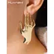 HUANZBottles-Boucles d'oreilles en forme de main de palmier doré pour femmes et filles design