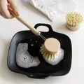 Brosse à récurer pour livres de cuisine manche en bambou naturel poils en sisal plat fonte