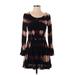 Fast Casual Dress - A-Line Scoop Neck Long sleeves: Black Print Dresses - Women's Size P
