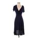 New Look Maternity Casual Dress - Midi Plunge Short sleeves: Blue Print Dresses - Women's Size 2
