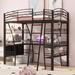 Twin/Full Size Loft Bed with 4 Layers of Shelves and L-shaped Desk, Stylish Metal Loft Bedframe with a set of Sockets, USB Ports