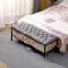 Storage Bench Upholstered End of Bed Storage Benches with Button Tufted Wooden JOY Ottoman for Bedroom, Living Room