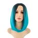 Huaai Bobo Hair Extension Gradually Changes From Black to Sky Blue Black Pink Ombre Hair Straight Bob Wigs Synthetic Hair Short Party Hair Wig