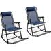 Folding Rocking Chair Rocking Camping Chair With Pillow & Armrests Folding Lounge Rocker For Outdoor Beach Poolside Yard Garden Indoor (Set Of 2 Blue)