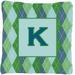 Monogram - Initial K Blue Argoyle Indoor & Outdoor Decorative Fabric Pillow - 14 x 14 in.