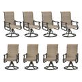 ELPOSUN Patio Swivel Chairs Set of 8 Outdoor Dining Chairs High Back All Weather Breathable Textilene Outdoor Swivel Chairs with Metal Rocking Frame for Lawn Garden Backyard Deck Khaki