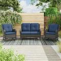MeetLeisure 3 Pieces Outdoor Furniture Patio Furniture Set with Two Rocking Chairs One 2-Seat Sofa Navy