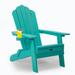 Outdoor Folding Adirondack Chair with Pullout Ottoman with Cup Holder Oversized Poly Lumber for Patio Deck Garden Backyard Furniture Easy to Install Green