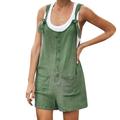 REORIAFEE Womens Summer Rompers Casual Scoop Neck Sleeveless Playsuit Solid Color Spaghetti Strap Womens Jumpsuit Button Pocket Suspender Shorts Jumpsuit Strap Pants Army Green XXL