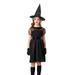 Virmaxy Toddler Baby Girls Halloween Black Witches Dress Set Fashion Gothic Sorceress Cosplay Party Clothing Princess Dress With Hat Set Black 6T