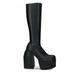 Punk Style Boots Autumn Winter High Heels Elastic Microfiber Knee-High Shoes Women Black Leather Boot Waterproof Platform Shoes N8Z1