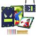 for Samsung Galaxy Tab A9 8.7 2023 SM-X110 / SM-X115 Silicone PC Kids Case with Kickstand + Shoulder Strap + Pencil Holder Heavy Duty Protection Shockproof Rugged Case for Tab A9 Navy+Green