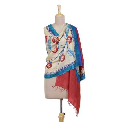 Apple Blooms,'Hand Woven Floral Indian Silk Shawl ...