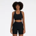 New Balance Women's NB Sleek Medium Support Pocket Zip Front Bra in Black Poly Knit, size Large