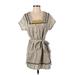 Vineet Bahl Casual Dress - Mini Square Short sleeves: Gray Stripes Dresses - Women's Size Small