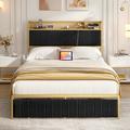 Willa Arlo™ Interiors Ballew Bookcase Storage Bed Upholstered/Velvet/Metal & Upholstered/Metal in Black | Full | Wayfair