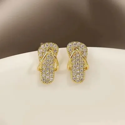 1 paio di Mini scarpe pantofola orecchini a bottone con zirconi per le donne orecchini insoliti Color oro argento di lusso gioielli per feste di moda coreana