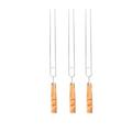 BESTONZON 3pcs 2-Prong Barbecue Skewers Roasting Stick Stainless Steel Fork Holder Outdoor BBQ Tools with Wooden Handle for Kitchen Barbecue Camping Picnic (Handle Color Random)