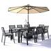 LeisureMod Chelsea Modern 9-Piece Outdoor Dining Set with Aluminum Dining Table and 8 Dining Chairs with Removable Cushions (Charcoal Black)