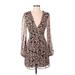 Nasty Gal Inc. Casual Dress - Mini Plunge Long sleeves: Black Floral Dresses - Women's Size 4