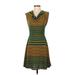 Frankie4 Casual Dress - A-Line: Green Stripes Dresses - Women's Size Small