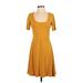 Gap Casual Dress - A-Line Scoop Neck Short sleeves: Yellow Print Dresses - Women's Size Small