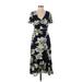 Great Jones Casual Dress - Midi V Neck Short sleeves: Blue Floral Dresses - Women's Size 4