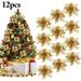 12 Pieces Christmas Tree Ornament Christmas Deco Set Glitter Artificial Christmas Flowers for Wedding Party Christmas Decorations - Golden