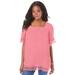 Plus Size Women's Embroidered Lace Crinkle Top by Roaman's in Salmon Rose (Size 36 W)