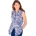 Plus Size Women's Sleeveless Kate Big Shirt by Roaman's in Navy Ikat Animal (Size 12 W) Button Down Shirt Blouse