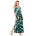 Plus Size Women's Ultrasmooth® Fabric Cold-Shoulder Maxi Dress by Roaman's in Tropical Leaves (Size 14/16) Long Stretch Jersey