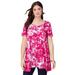 Plus Size Women's Scoopneck Swing Ultimate Tunic by Roaman's in Pink Geo Tie Dye (Size 18/20) Long Shirt