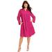 Plus Size Women's Eyelet Boardwalk Shirtdress by June+Vie in Vivid Pink (Size 22/24)